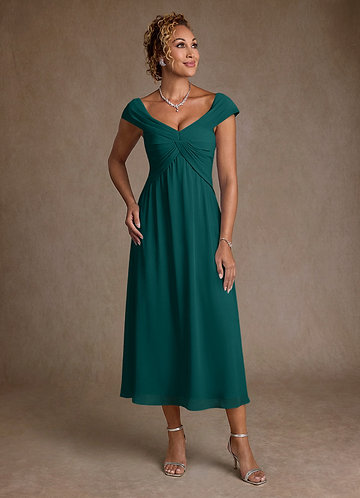Azazie Mirta Robe Mère de la Mariée & du Marié Robe Trapèze en Blumen-Burnout Plissée Paon image1