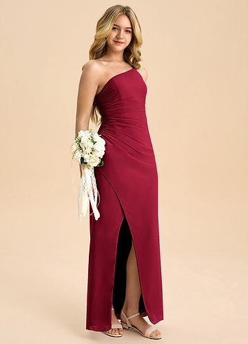 Azazie Eren Junior Vestido Borgonha de Chiffon de Linha A com Plissado image1