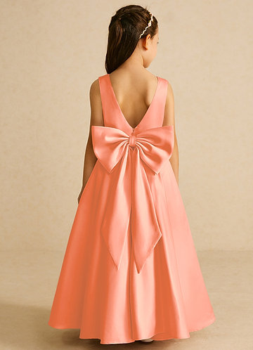 Azazie Pipsy Flower Girl Dresses Sunset A-Line Bow Matte Satin Dress image1