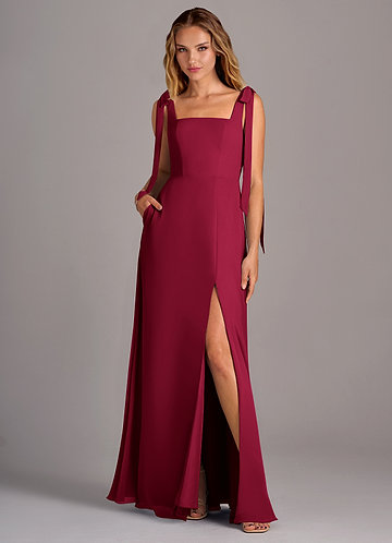 Debra Bridesmaid Dresses Burgundy A-Line with Pockets Chiffon Convertible Dress image1