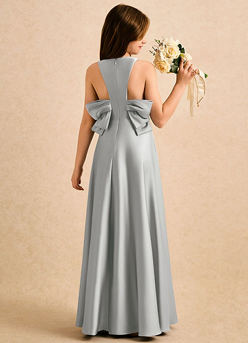 Azazie Nisha Girls Formal Kukkaistyttöjen mekot A-linja Pliseerattu Joustava satiini Lattian pituus Pukeutua image1