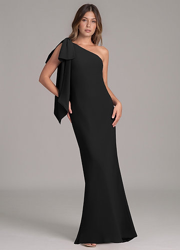 Azazie Capri Bridesmaid Dresses Black A-Line One Shoulder Chiffon Dress image1