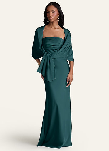 front Azazie Matching Color Aleena Stretch Satin Shawl