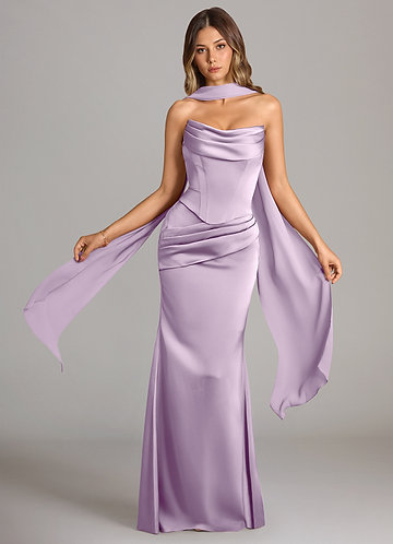 Azazie Sorrel Bridesmaid Dresses Frosted Lilac Mermaid Strapless Stretch Satin Convertible Dress image1