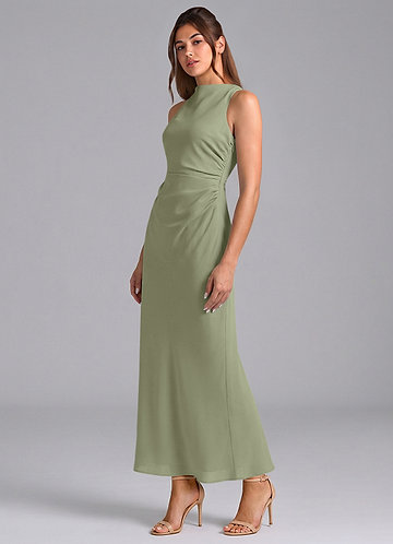 Azazie Evadne Bridesmaid Dresses Pistachio Sheath Pleated Chiffon Dress image1