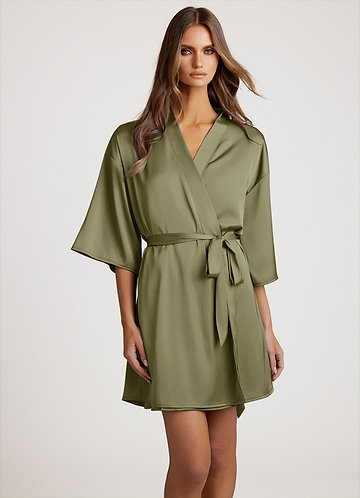 front Pistachio Classic Satin Robe