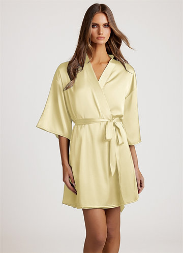 front Sorbet Citron Kimono Classique en Satin avec Ceinture