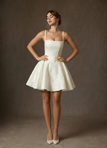 Azazie Daisley Wedding Dresses Antique White A-Line with Pockets Floral Jacquard Dress image1