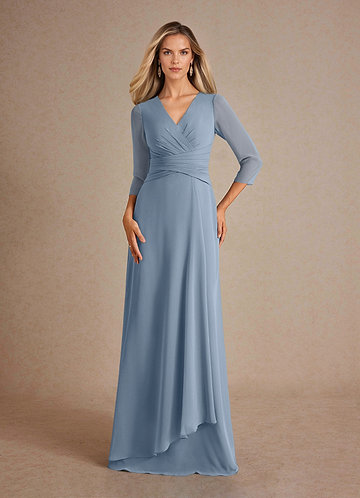 Azazie Mayfield Abiti da Mamma Sposa Abito A-Line in Chiffon Plissettato Blu Polveroso image1