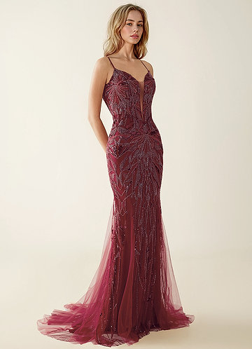 Lennonsen Bourgogne Pärlbroderad tyllbalklänning med paljett och broderi image1