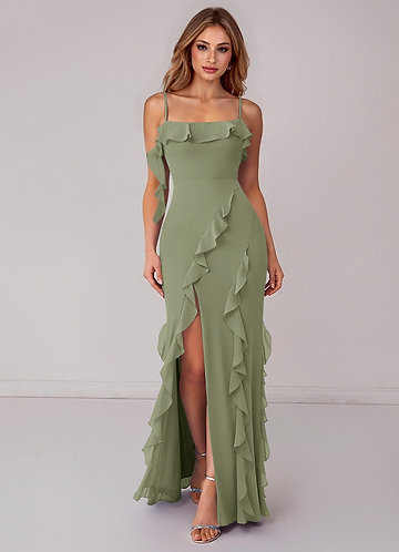 Azazie Malia Robes Demoiselle d'honneur Robe Fourreau en Mousseline de soie Rayé Pistache image1