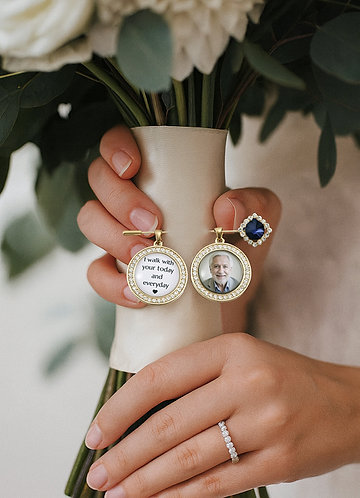 front Custom Photo and Text Bouquet Charm