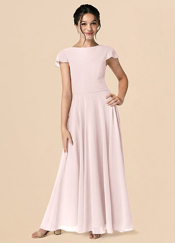 Azazie Payton Blushing Pink A-Line Bow Chiffon Dress image1