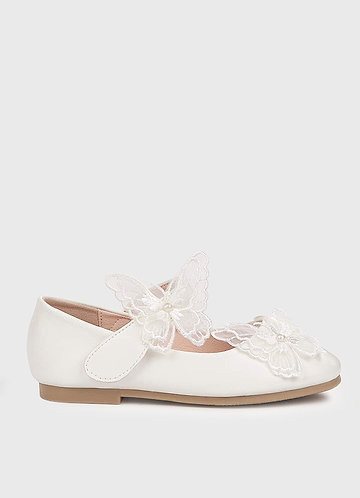 front Butterfly And Pearl Girl's Flat Shoes