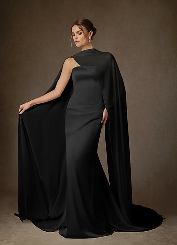 Begonia Wedding Dresses Black Sheath Strapless Stretch Satin Dress image1