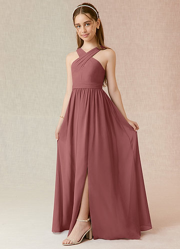 Azazie Jiya Junior Abito A-Line in Chiffon Plissettato Ametista image1