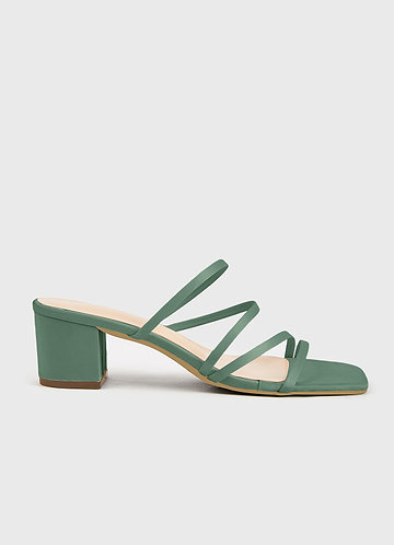 front Matching Color Matte Satin Strap Low Heel Sandals