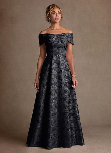Azazie Harriett Klänningar till brudens mor Klä A-Line i Blommig Jacquard Av axeln Svart image1