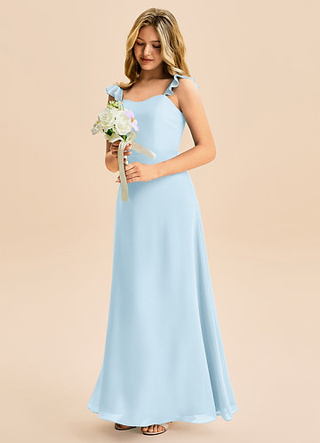 Azazie Mavie Junior Sky Blue A-Line Ruched Chiffon Dress image1