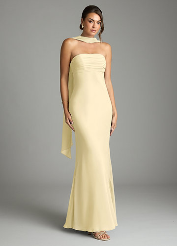 Azazie Saylor Bruidsmeisjes Jurken Jurk van Chiffon met Zeemeermin Strapless Citroensorbet image1