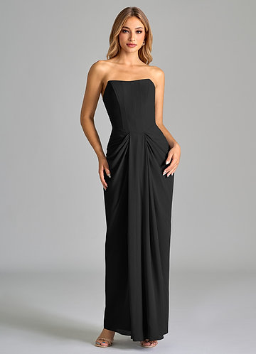 Azazie Anaïs Bridesmaid Dresses Vestir Preto de Chiffon de Bainha com Sem alças image1