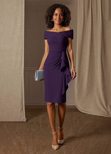 Azazie Monet Mother of the Brides Dresses Plum Sheath Pleated Stretch Crepe Dress image1