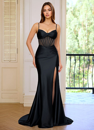 Viviana Svart Hög slits A-linjeformad snäckformad V-ringad korsettbalklänning image1