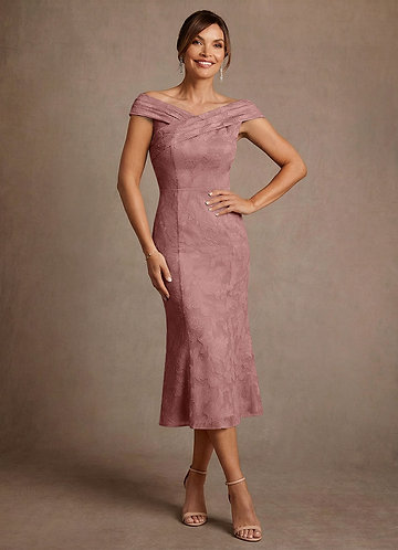 Azazie Keith Mother of the Bride Dresses Vestido Rosa Empoeirada de Esgotamento Floral de Bainha com Plissado image1