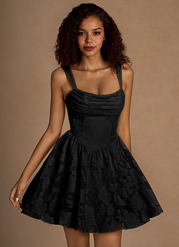 open lace back dress Simple black v neck short prom dress, black homecoming dress – dresstby main image 0