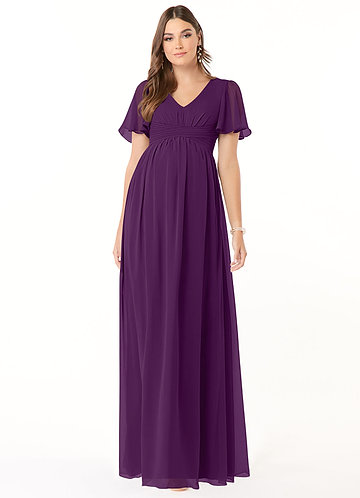 Azazie A-Line/Princess V-Neck Floor-Length Chiffon Maternity Bridesmaid Dresses - Grape