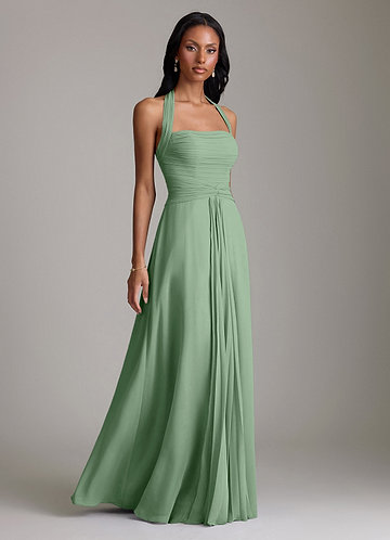Azazie Clarisa Vestidos Dama de Honor Vestido de Matcha de Gasa de Corte en A con Plisado image1