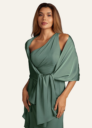 front Azazie Matching Color Aleena Stretch Satin Shawl