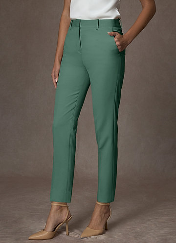 front Whitney Eucalyptus Structured Stretch Full Length Dress Pants
