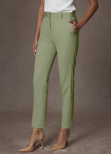 front Whitney Pistachio Structured Stretch Full Length Dress Pants
