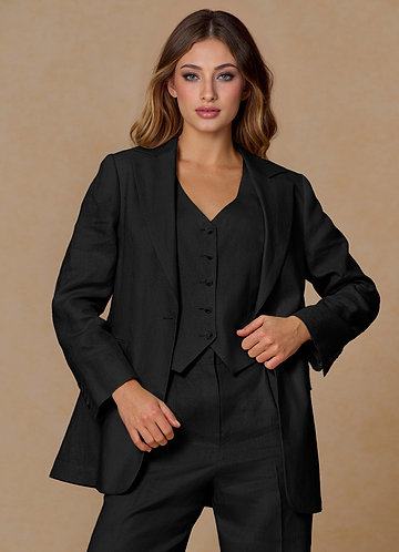 front Belicia Black 100% Linen Blazer