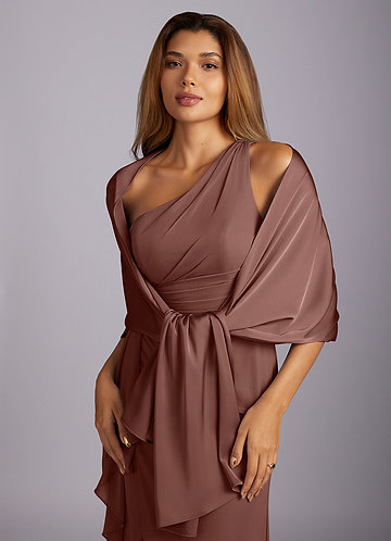 front Azazie Matching Color Aleena Stretch Satin Shawl