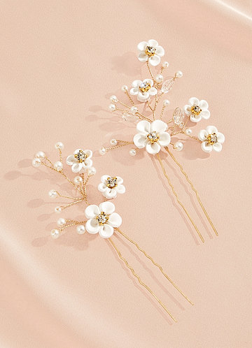 front White Flower U-Shaped Hairpin Set