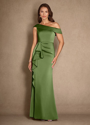 Azazie Hamptons Vestidos de Madre de la Novia Vestido de Enebro de Satén Elástico de Corte En A con Plisado image1