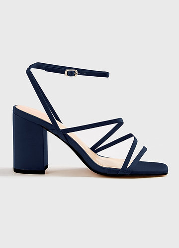 front Matching Color Matte Satin Ankle Strap Block Heel Sandals