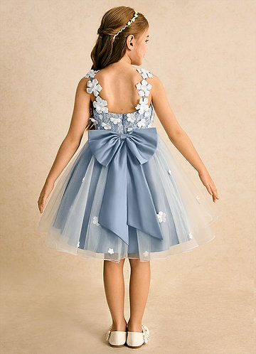Azazie Junebug Flower Girl Dresses Ivory Dusty Blue Ball-Gown Lace Tulle Dress image1