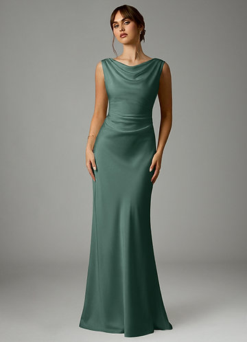 Azazie Kieryn Robes Demoiselle d'honneur Robe Sirène en Satin extensible Plissée Eucalyptus image1