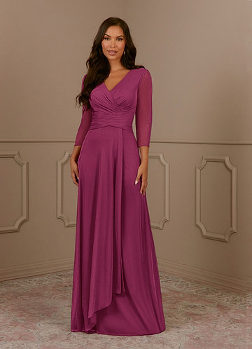 Azazie Annetta Mother of the Bride Dresses Mulberry A-Line V-Neck Pleated Mesh Dress image1