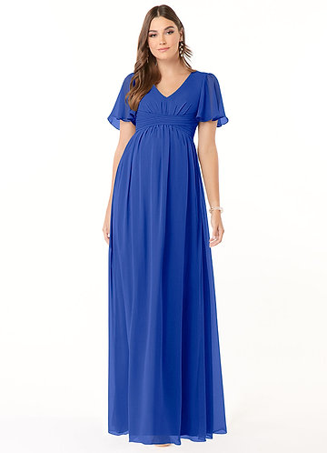 royal blue maternity bridesmaid dress Royal Blue Pleated Sash Tie Maternity Midi Dress
