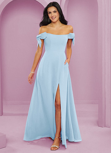 Barbie ♥ Azazie Bridesmaid Dresses Sky Blue A-Line Off the Shoulder Chiffon Convertible Dress image1