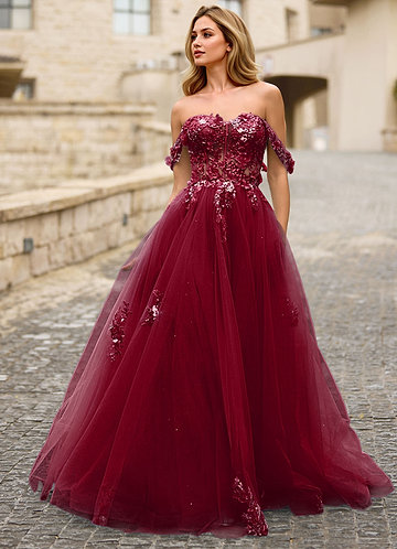 Eleanor Burgundy 3D Floral Lace Prom Dress image1
