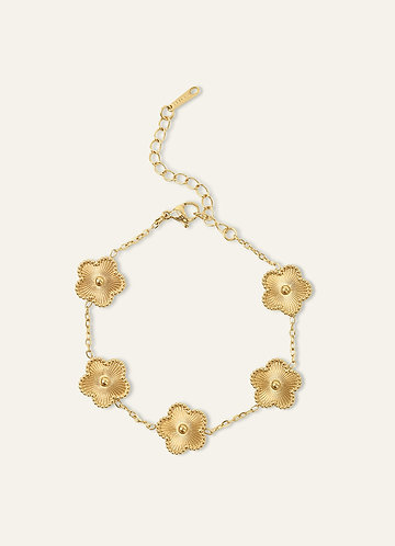 front 18K Gold Plated Stainless Steel Five-Leaf Clover Charm Bracelet