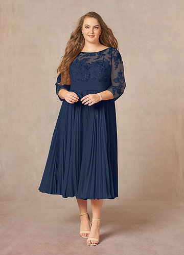 Azazie Tutu Mother of the Brides Dresses Dark Navy A-Line Boatneck Lace Chiffon Dress image1