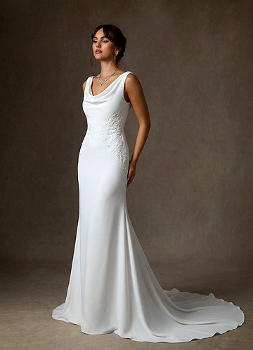 Azazie Maxine Wedding Dresses Diamond White Sheath Crepe Back Satin Dress image1
