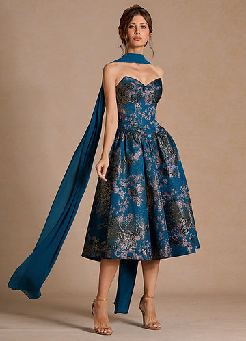 Sabrina Teal Floral Midi Dress image1