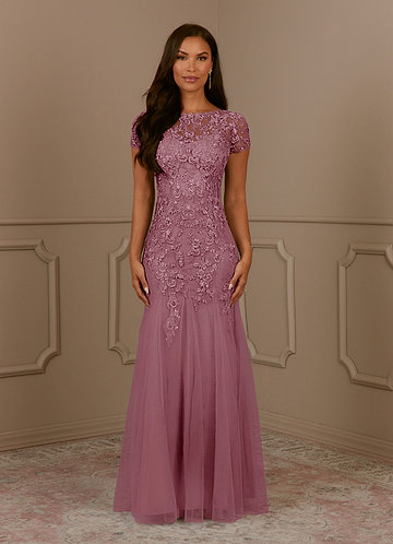 Azazie Adina Vintage Mauve A-Line Boatneck Sequins Chiffon